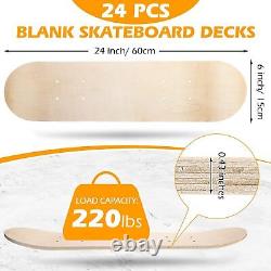 24 Blank Skateboard Decks 24x6 Maple 7-Ply Double Tail DIY Wholesale