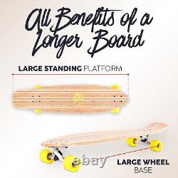 Bamboo Longboard Skateboard. Cruiser Drop Deck Long Board for Cruising, Carvi