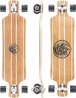 Bamboo Longboard Skateboard. Cruiser Drop Deck Long Board for Cruising, Carving