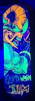 Custom Painted Skateboard Deck EarthWorm Jim Blacklight 8 X 28 Wall Art