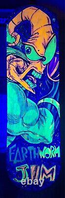 Custom Painted Skateboard Deck EarthWorm Jim Blacklight 8 X 28 Wall Art