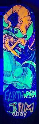 Custom Painted Skateboard Deck EarthWorm Jim Blacklight 8 X 28 Wall Art