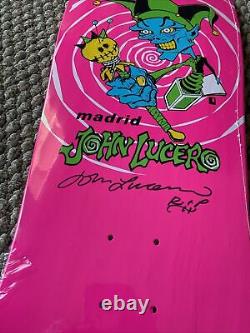 John Lucero pro skateboard Jester signed 30 X 10 neon pink With Rare Sticker
