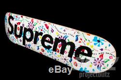 Supreme Painted Floral Skateboard White Ss19 2019 Skate Deck Black Box Logo Cdg