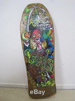 Vintage 1987 Sims Kevin Staab pirate skateboard deck with pink grip tape