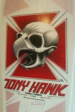 Vintage Tony Hawk 80s Skateboard Deck Powell Peralta 7 Ply White/Pink NOS Signed