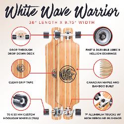 White Wave Bamboo Longboard Skateboard. Cruiser Drop Deck Long Board for Cruisin